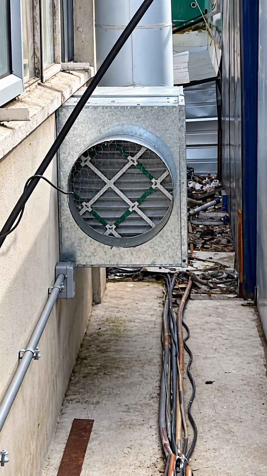 Caja de ventilación con filtro instalada en fachada